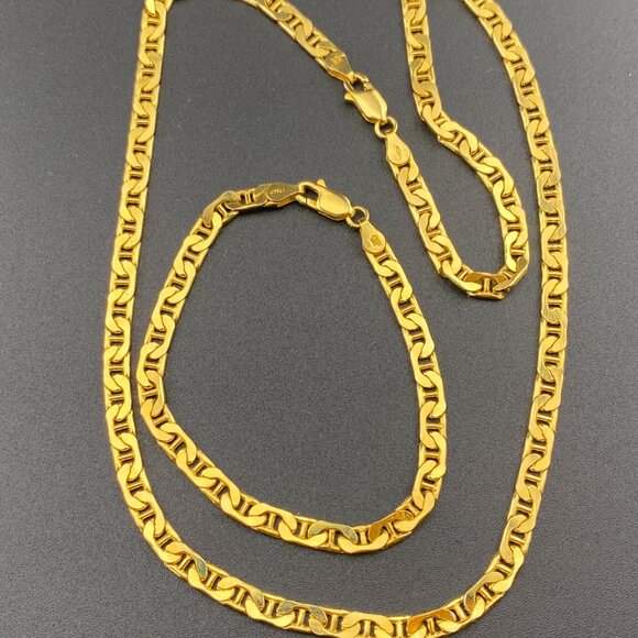 HCT Sterling Silver Gold Vermeil Mariner Anchor Chain Necklace 18" + 7" Bracelet - Picture 2 of 8